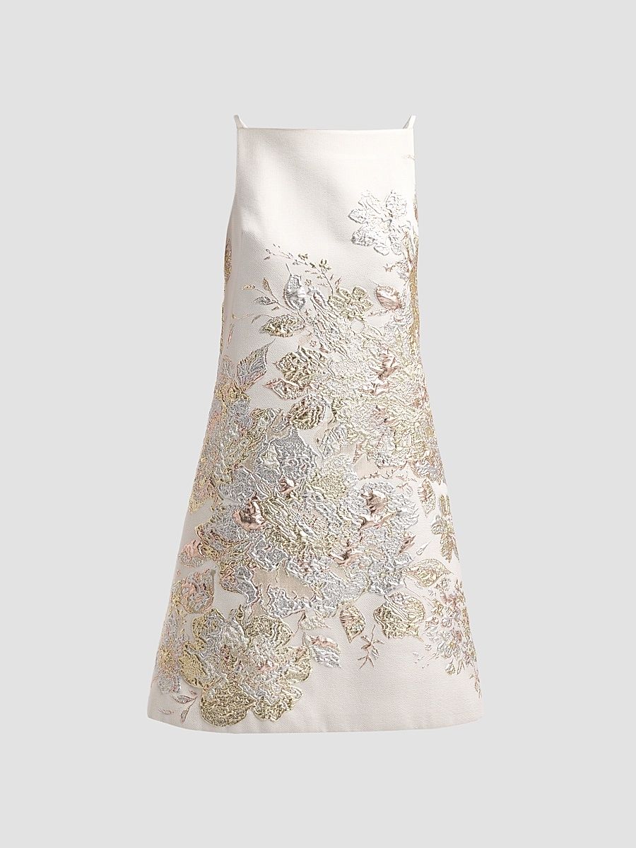 Women's Metallic Jacquard Cocktail Dress - Beige Multi - Size 16