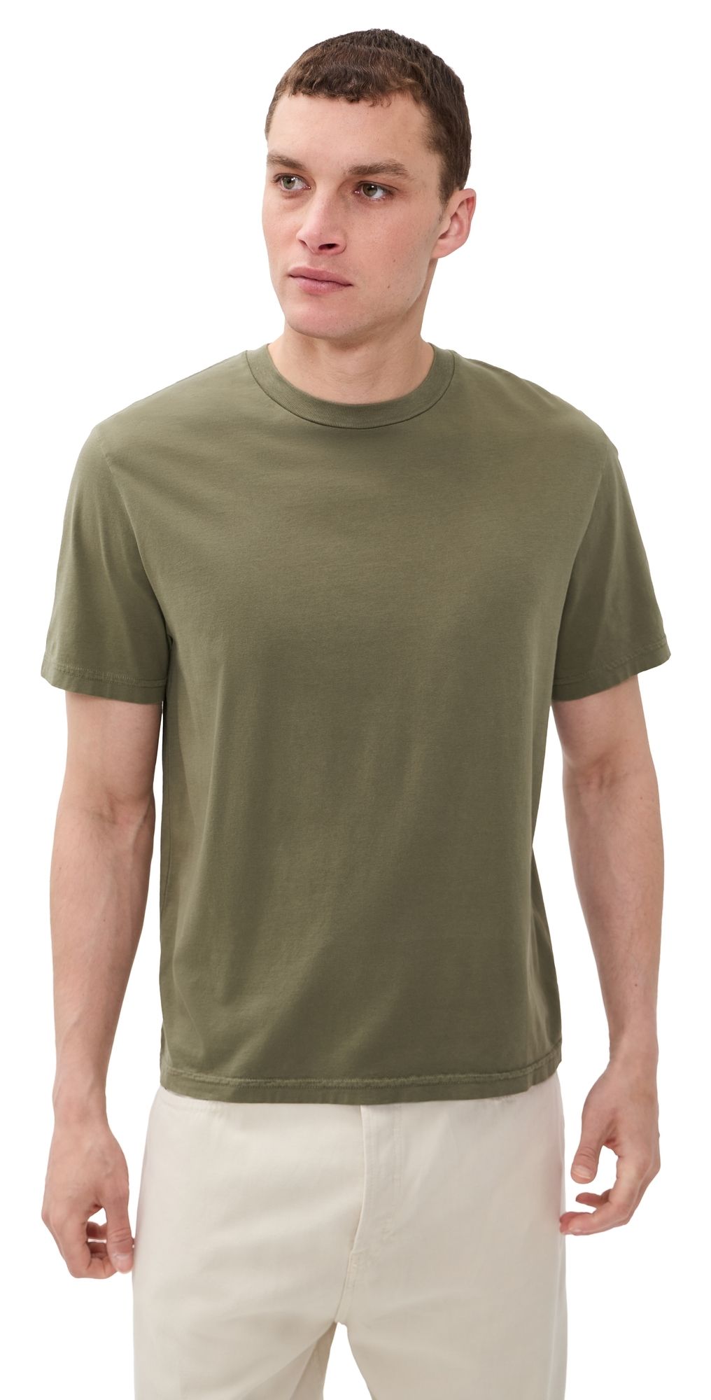 FRAME Short Sleeve Light Cotton Tee Antique Green L