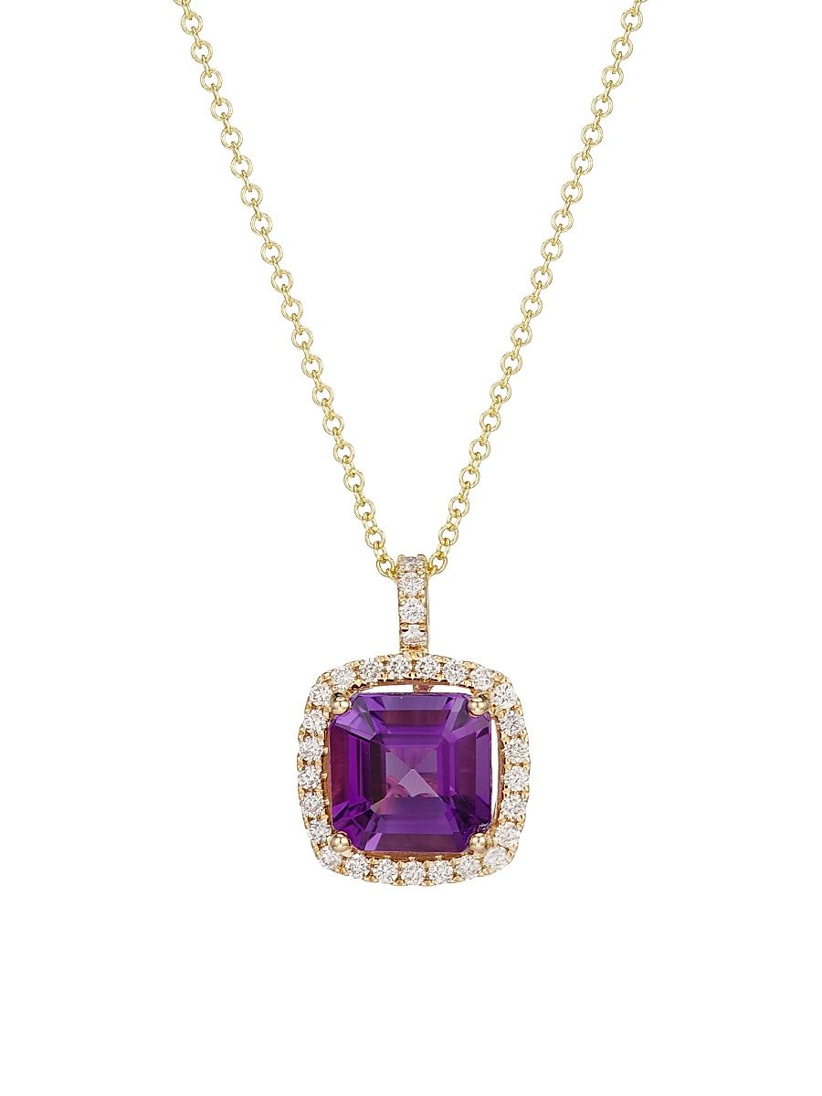 Women's 14K Yellow Gold, 0.35 TCW Diamond & Amethyst Pendant Necklace - Yellow Gold