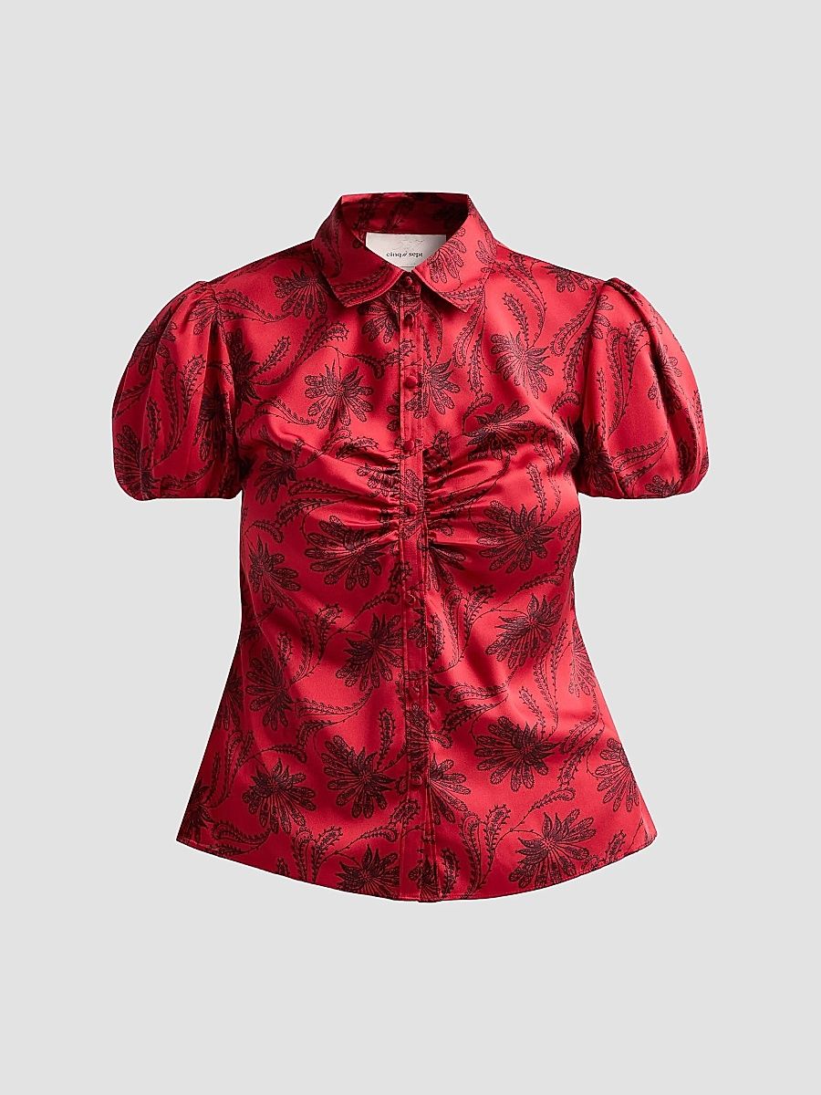 Women's Solange Paisley Fan Satin Top - Warm Cranberry Black - Size XL