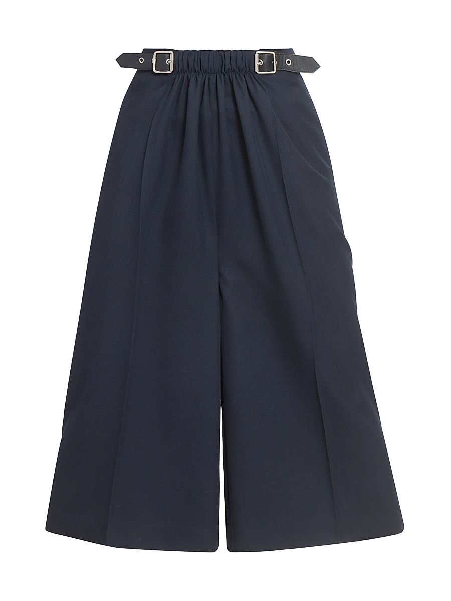 Women's Wool-Blend Belted Crop Trousers - Navy Blue - Size 12