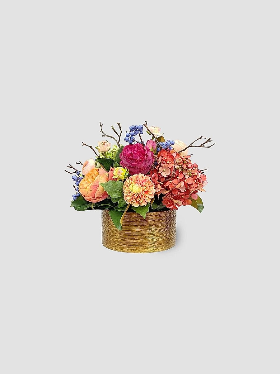 Mixed Artificial Flowers In Ceramic Planter
