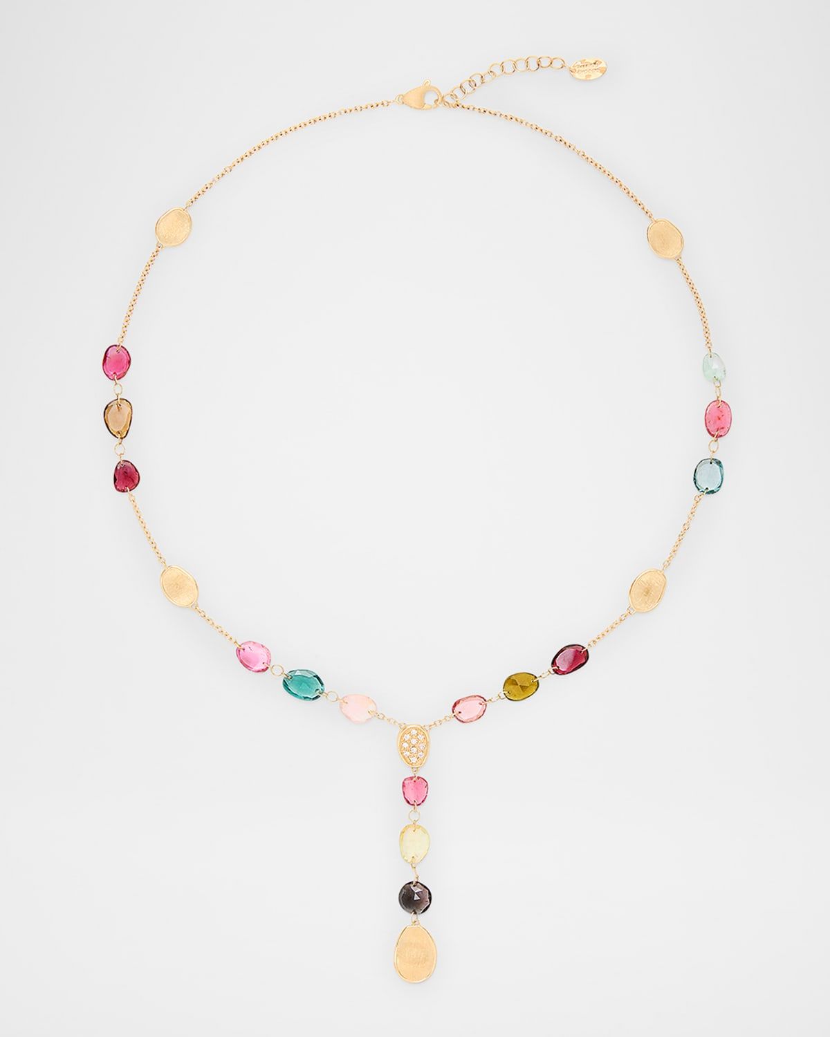 18K Lunaria Tourmaline Lariat Necklace with Mixed Tourmalines