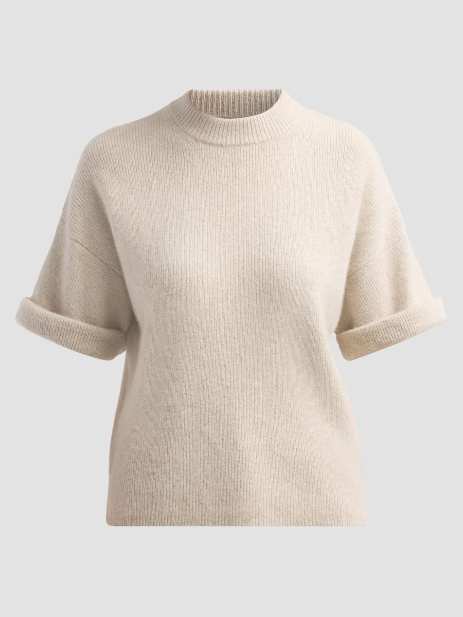 Loulou de Saison Women's Tamia Knit Rolled-Sleeve Sweater - Stone Melange - Size XS