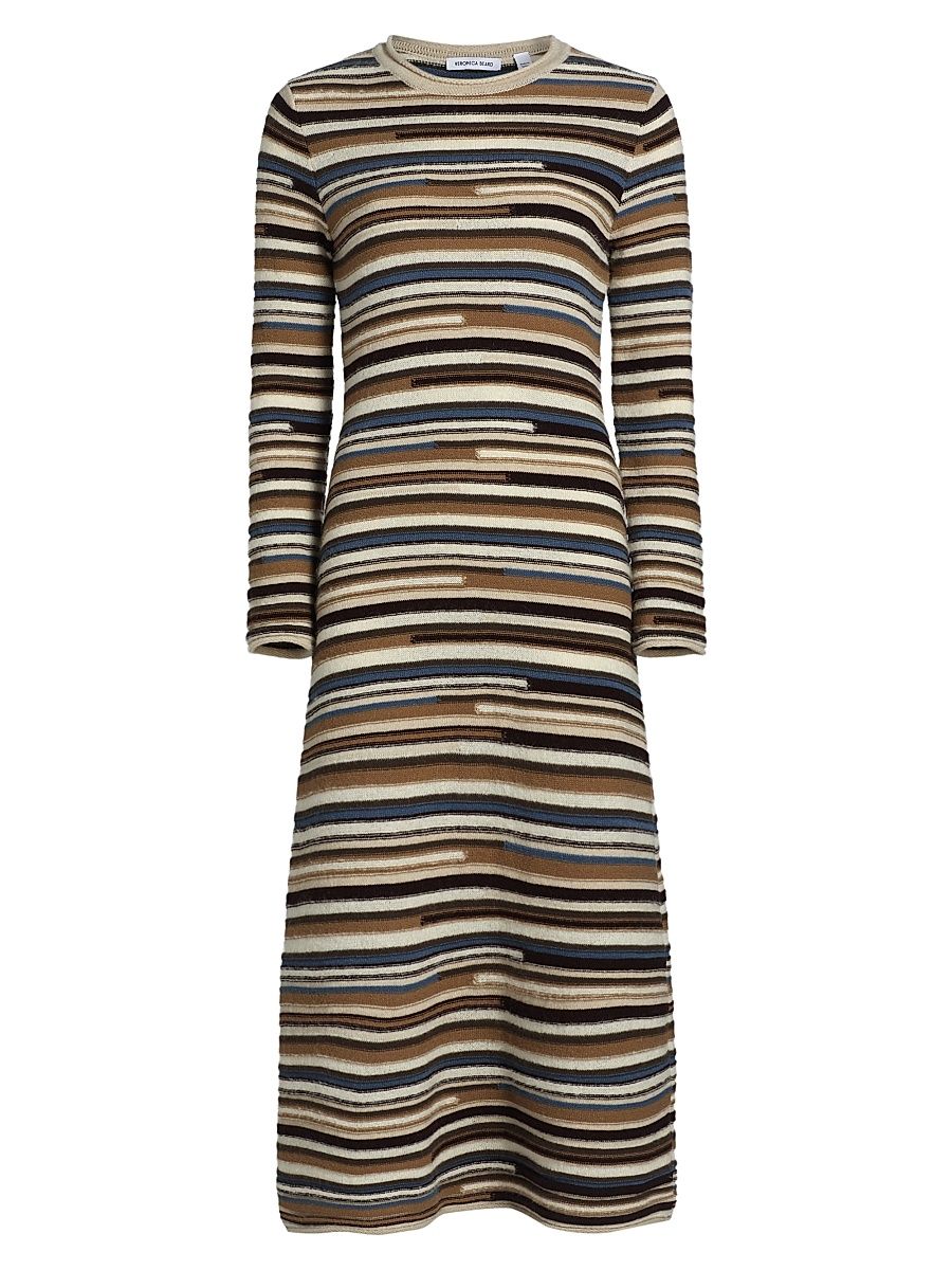 Women's Sanders Striped Wool-Blend Knit Midi-Dress - Dark Acorn Multi - Size XL
