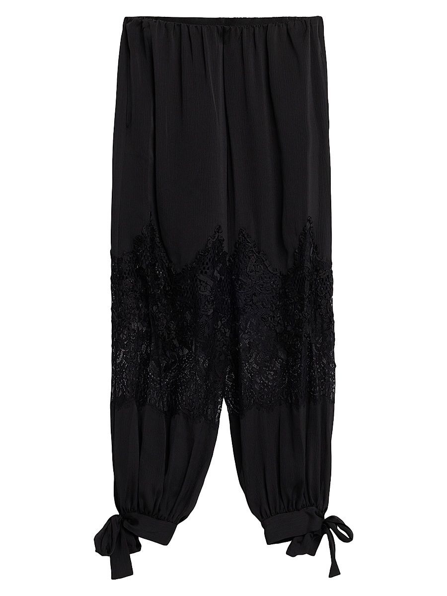 Women's Corrine Lace Bow-Cuff Pants - Black - Size XL