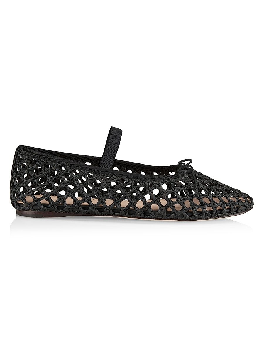 Women's Leonie Raffia Ballet Flats - Black - Size 5