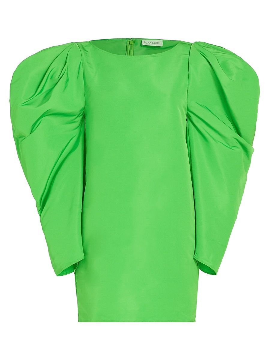 Women's Mutton-Sleeve Taffeta Minidress - Green - Size 6