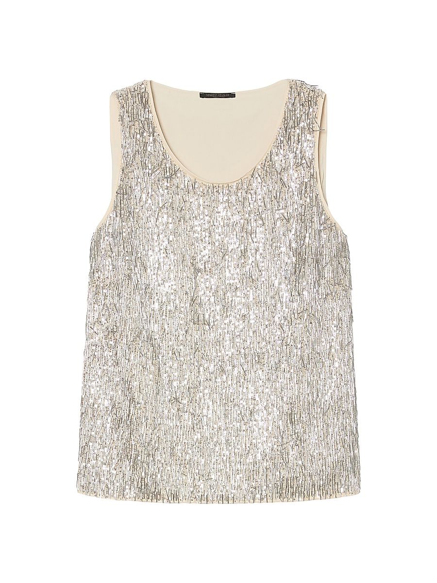 Women's Embroidered Tulle Top - Silver - Size XXL