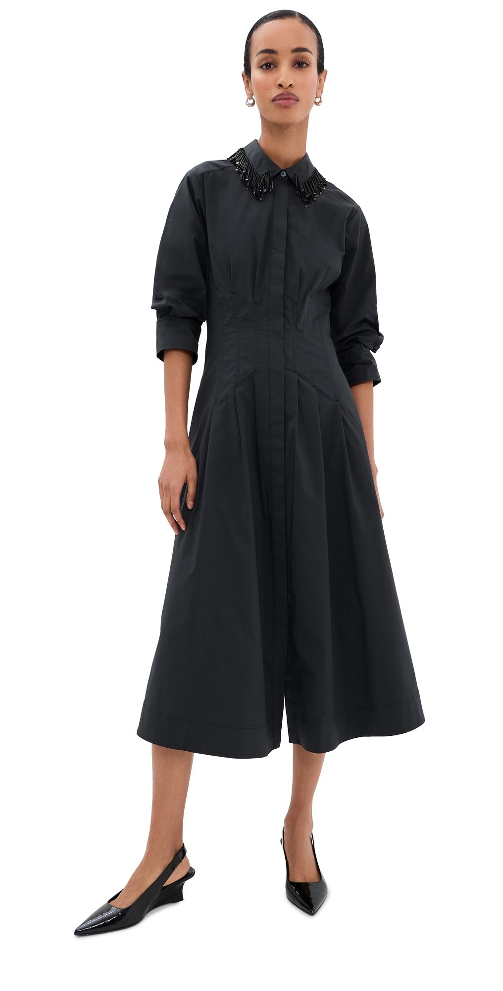 SIMKHAI Jazz Embellished Pintuck Midi Dress Black XL