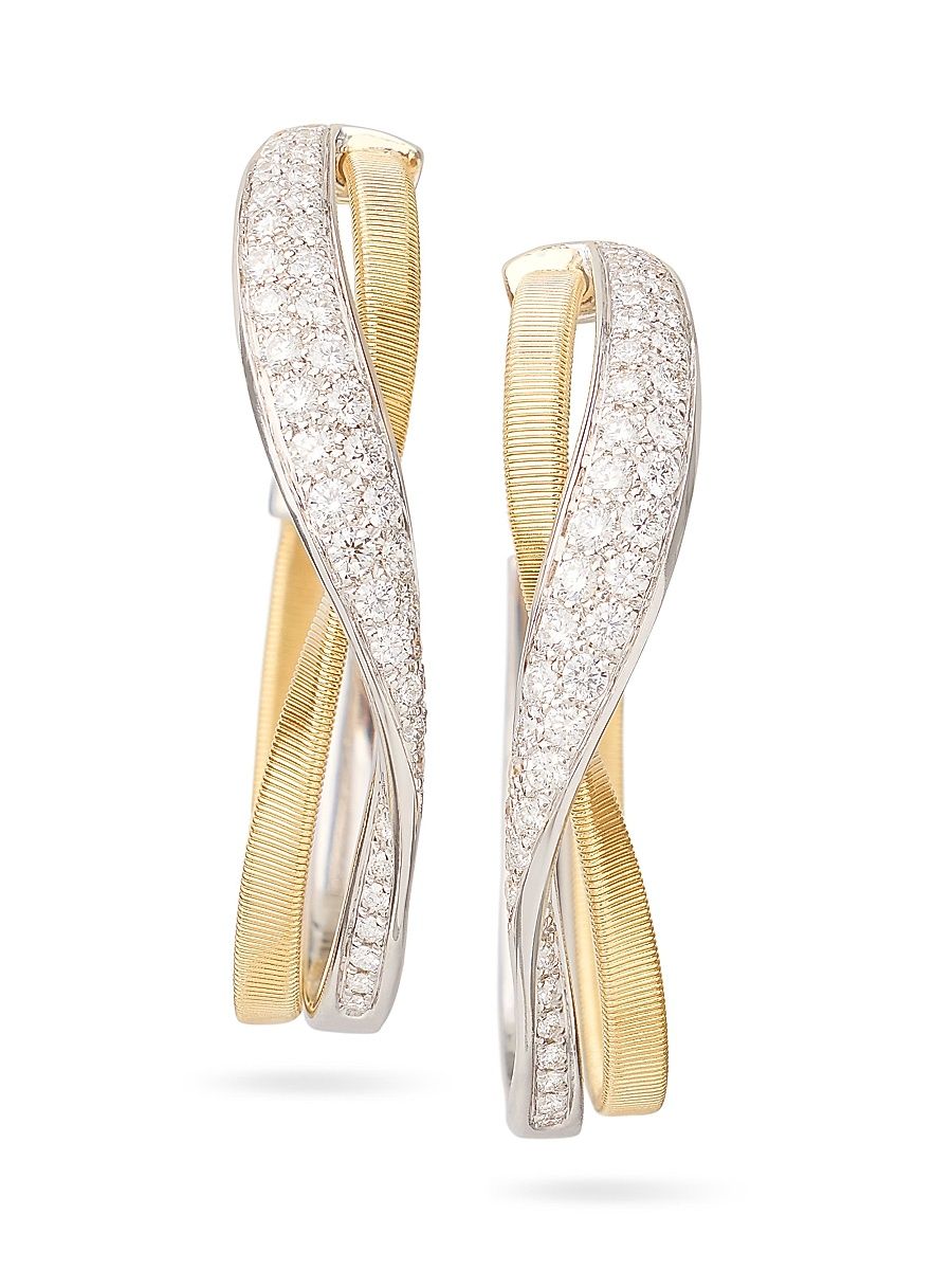 Women's Marrakech 18K Yellow & White Gold & 0.75 TCW Diamond Twisted Hoop Earrings - Yellow Gold