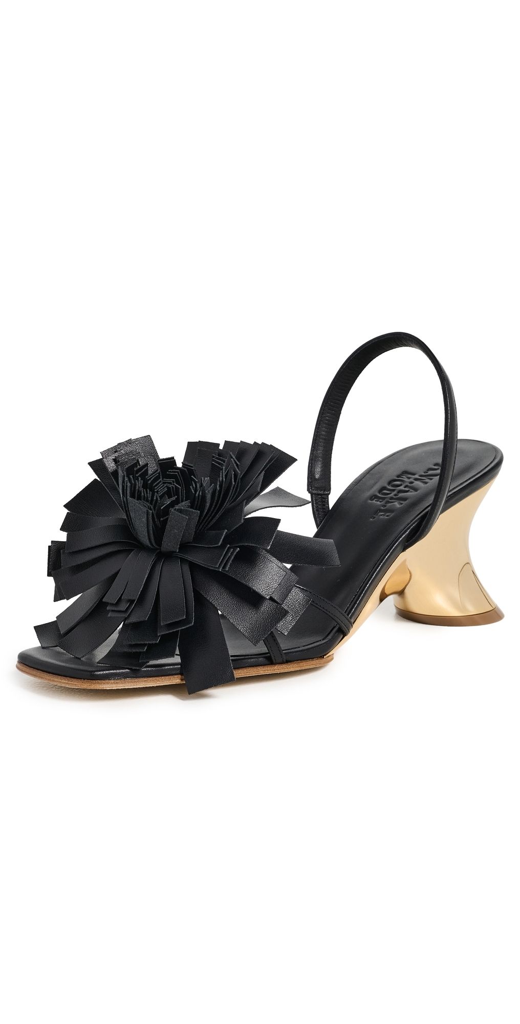 A. W.A. K.E. MODE Linda Sandals with Pom-Poms Black/Silver/Gold 36