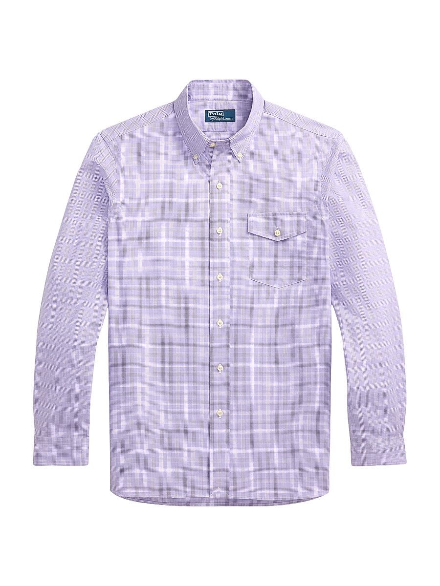 Men's Classic-Fit Glen Plaid Poplin Shirt - White Lavender - Size XXL