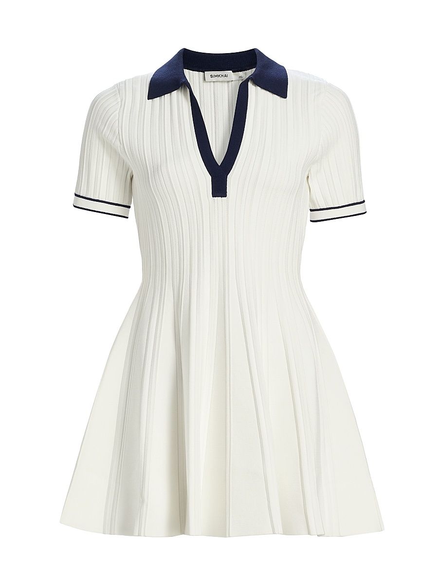 Women's Page Rib-Knit Polo Minidress - Ivory Multi - Size XS