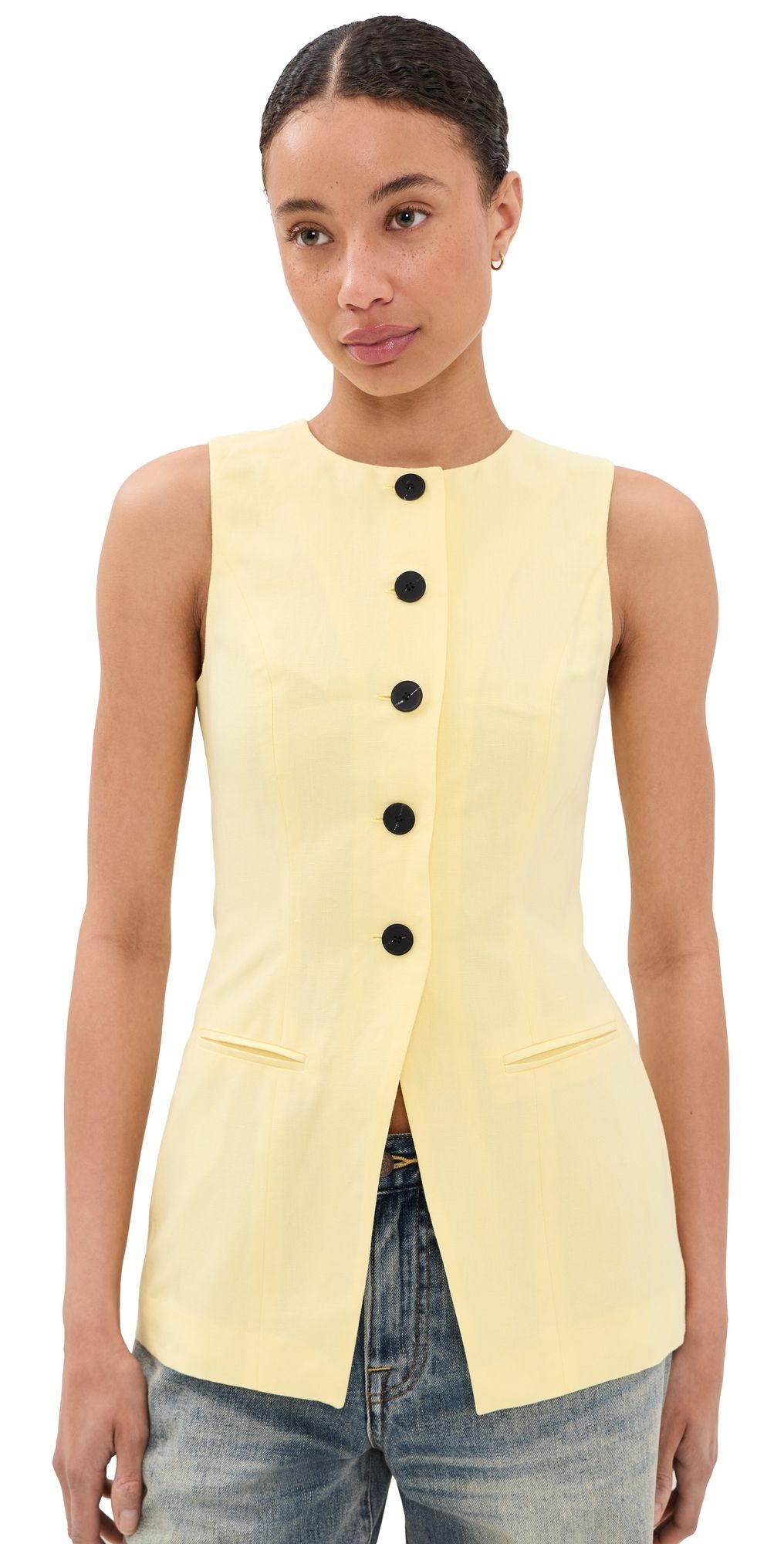 ALIGNE Leo Linen Mix Waistcoat Butter Yellow 12