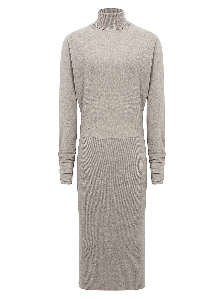 Women's Knit Turtleneck Blouson Sweaterdress - Oatmeal - Size XS