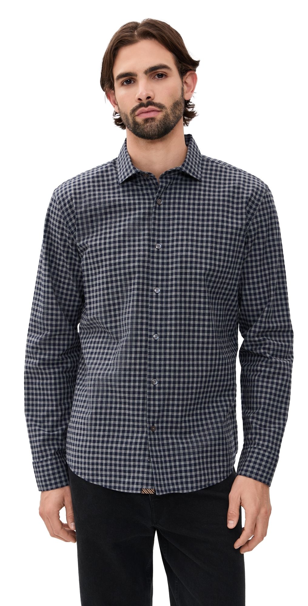 Billy Reid Plaid Check Hutcheson Sport Shirt Navy/Grey M