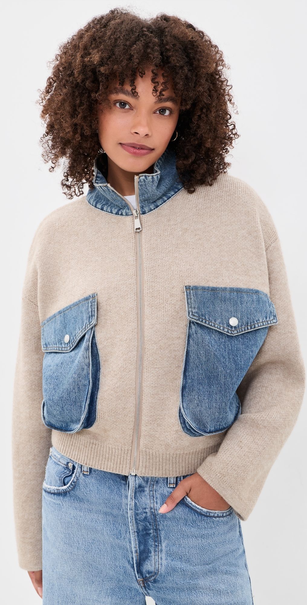 BLANKNYC Glow Up Knit Jacket Dark Sand M
