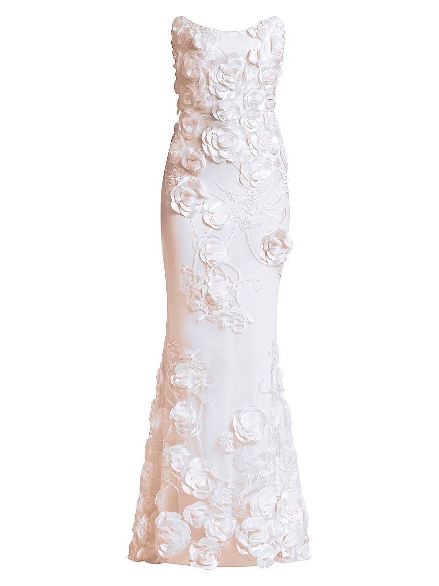 Women's Aonia Floral Applique Mermaid Gown - Ivory - Size 14