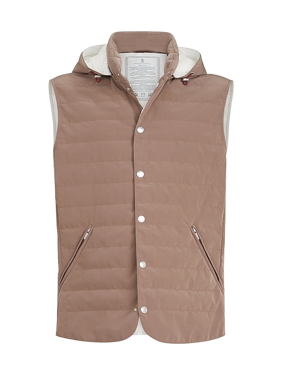 Men's Bonded Nylon Down Vest with Detachable Hood - Hazelnut - Size XXXL