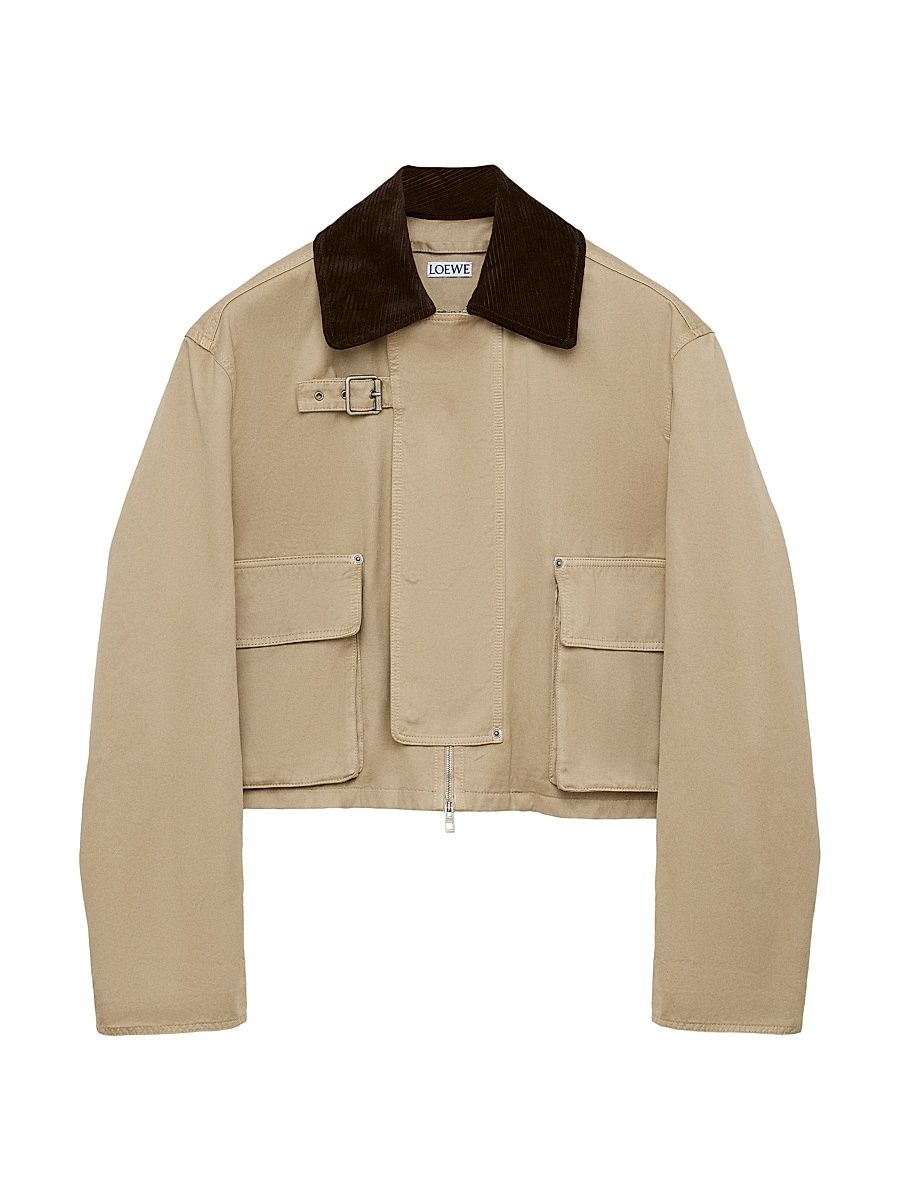 Women's Corduroy Spread Collar Short Parka - Beige - Size 00