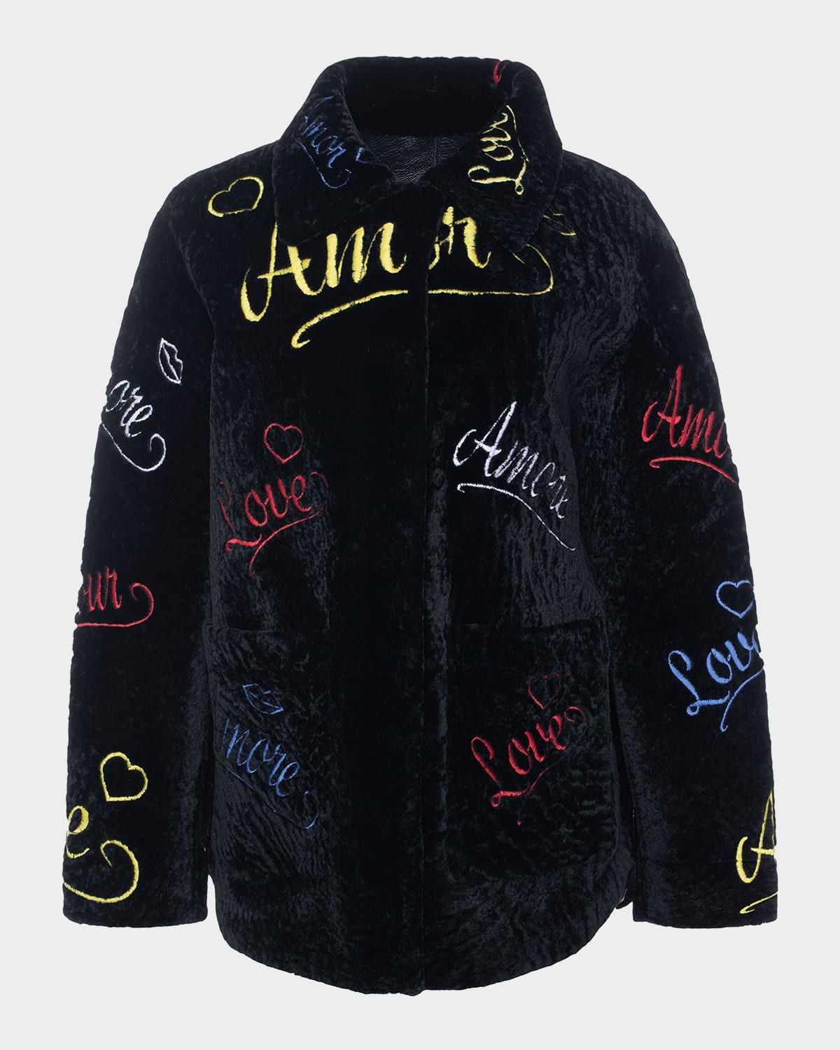 Select Shearling Lamb Love Embroidered Jacket