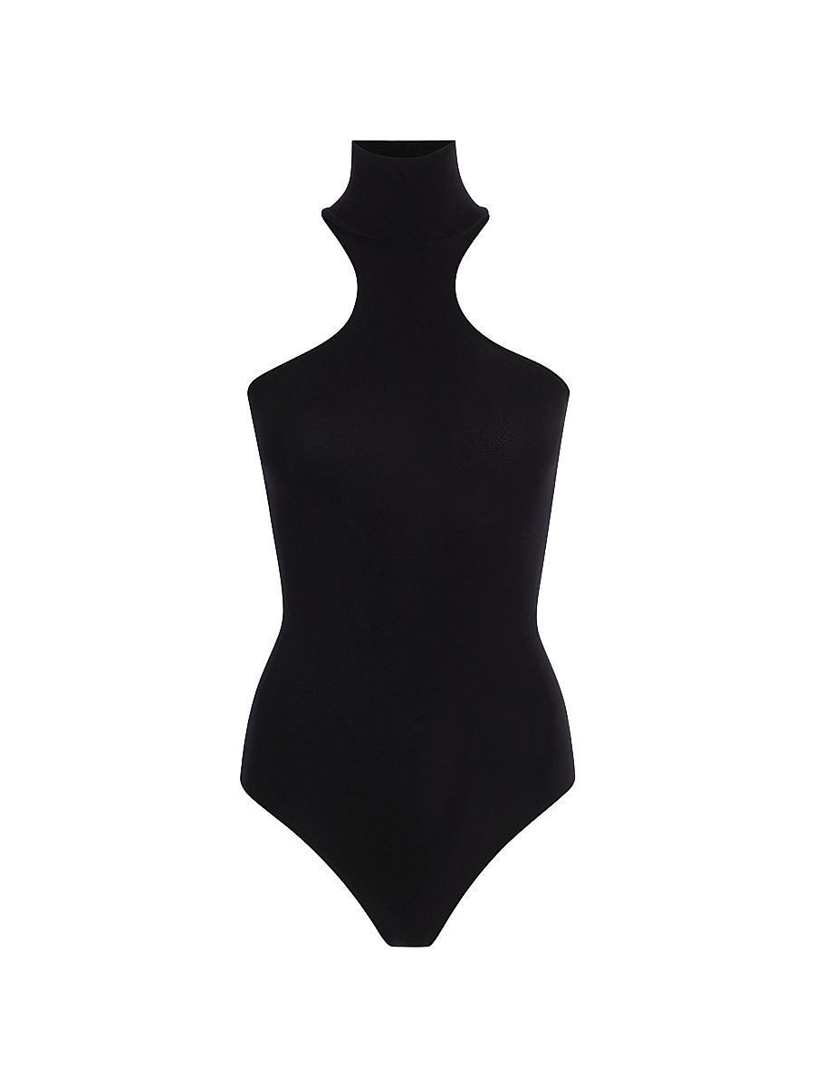 Women's Ballet Cut Out Racer Turtleneck Bodysuit - Black
