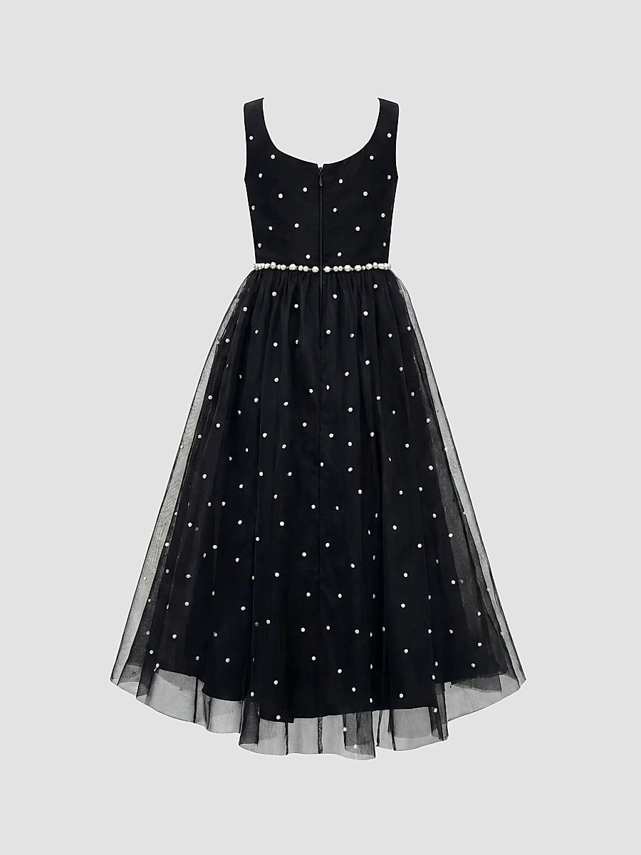 Little Girl's & Girl's Embellished Tulle Sleeveless Dress - Black Ivory - Size 14