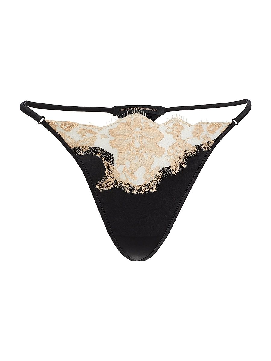 Women's Orchid Lace & Silk Thong - Black - Size Large
