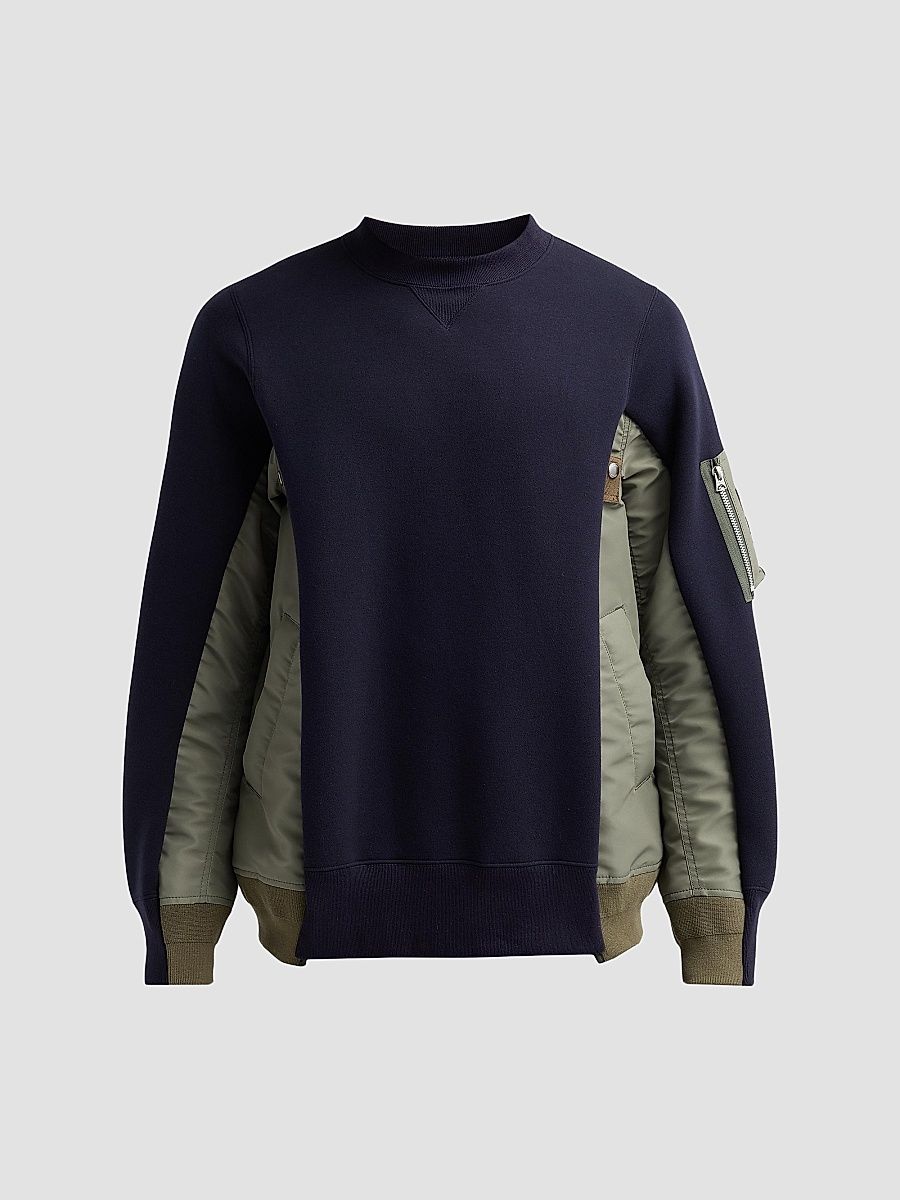 Men's Sponge Sweat x Nylon Twill Sweatshirt - Navy Khaki - Size XL
