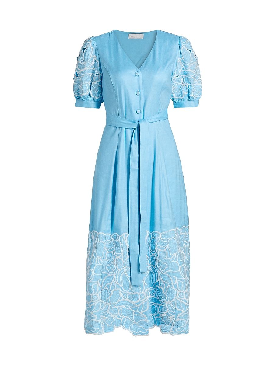 Women's The Jade Linen Embroidered Midi-Dress - Water Drop - Size 16
