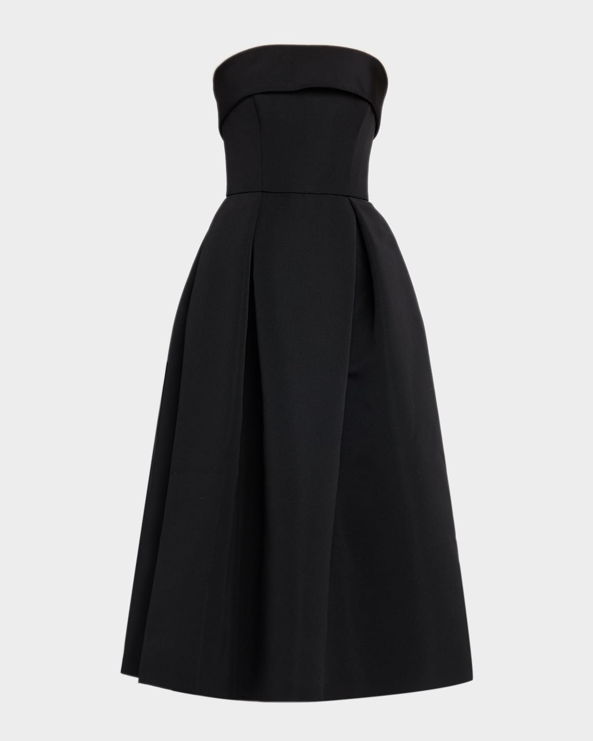Foldover Strapless Faille Pleated Midi Dress