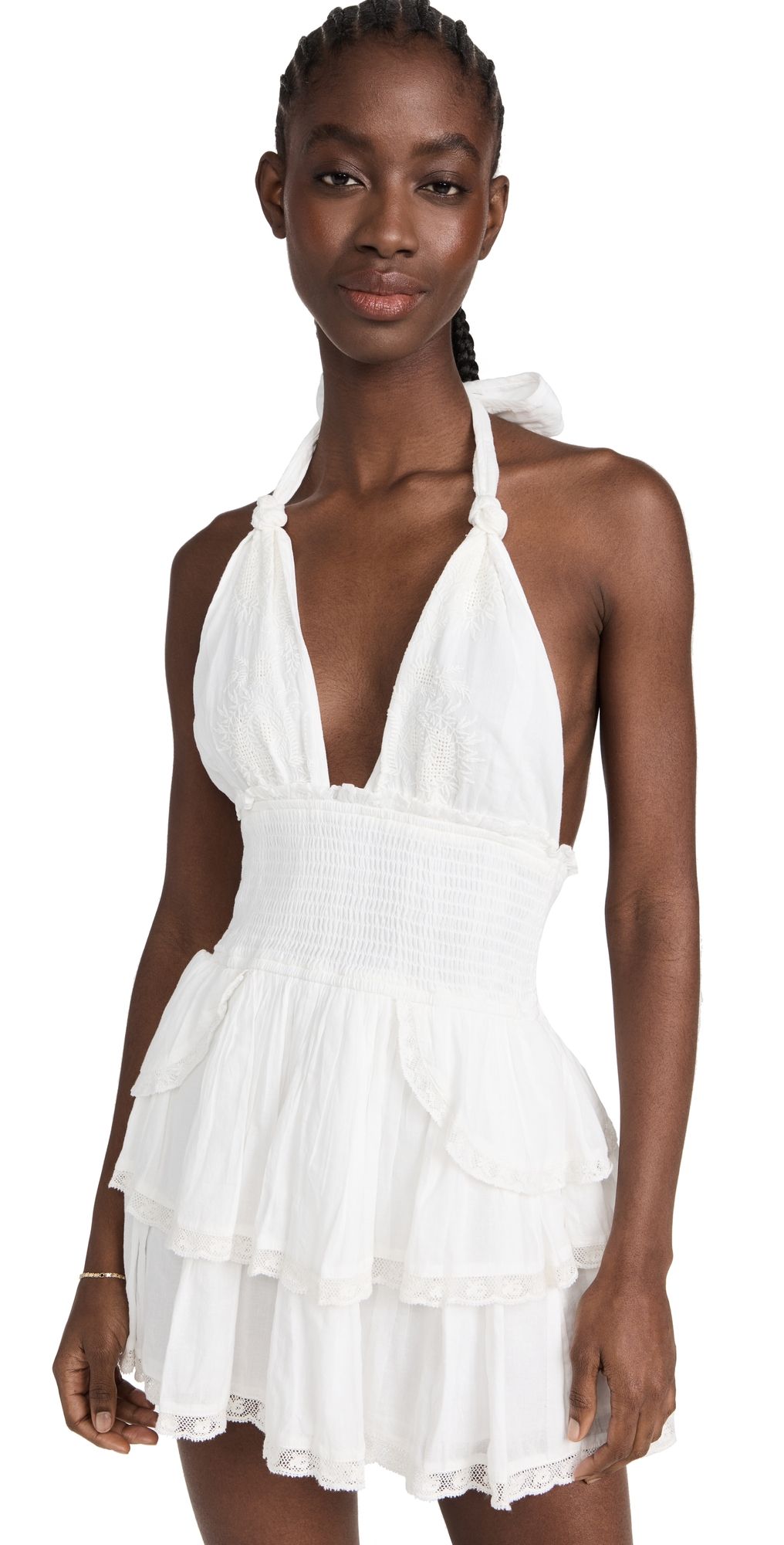 LoveShackFancy Deanna Halter Dress True White L
