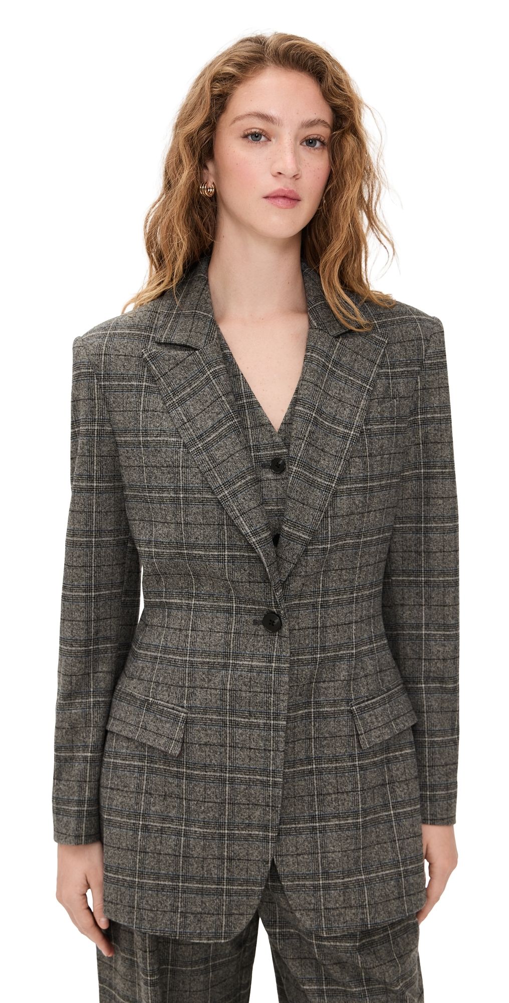 LE BOP Quinn Hourglass Blazer Blue Grey Plaid 2