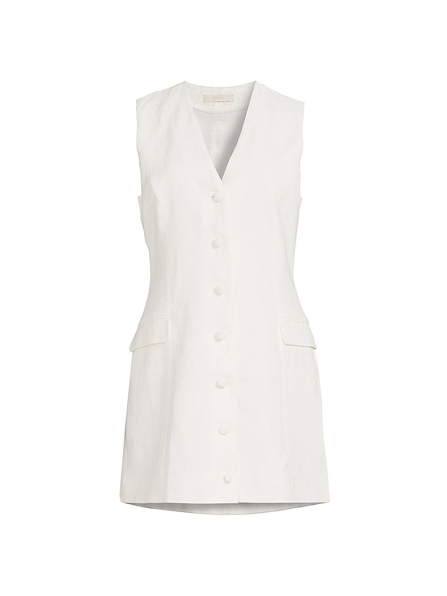 Women's Eloise Linen Button-Front Minidress - White - Size Large