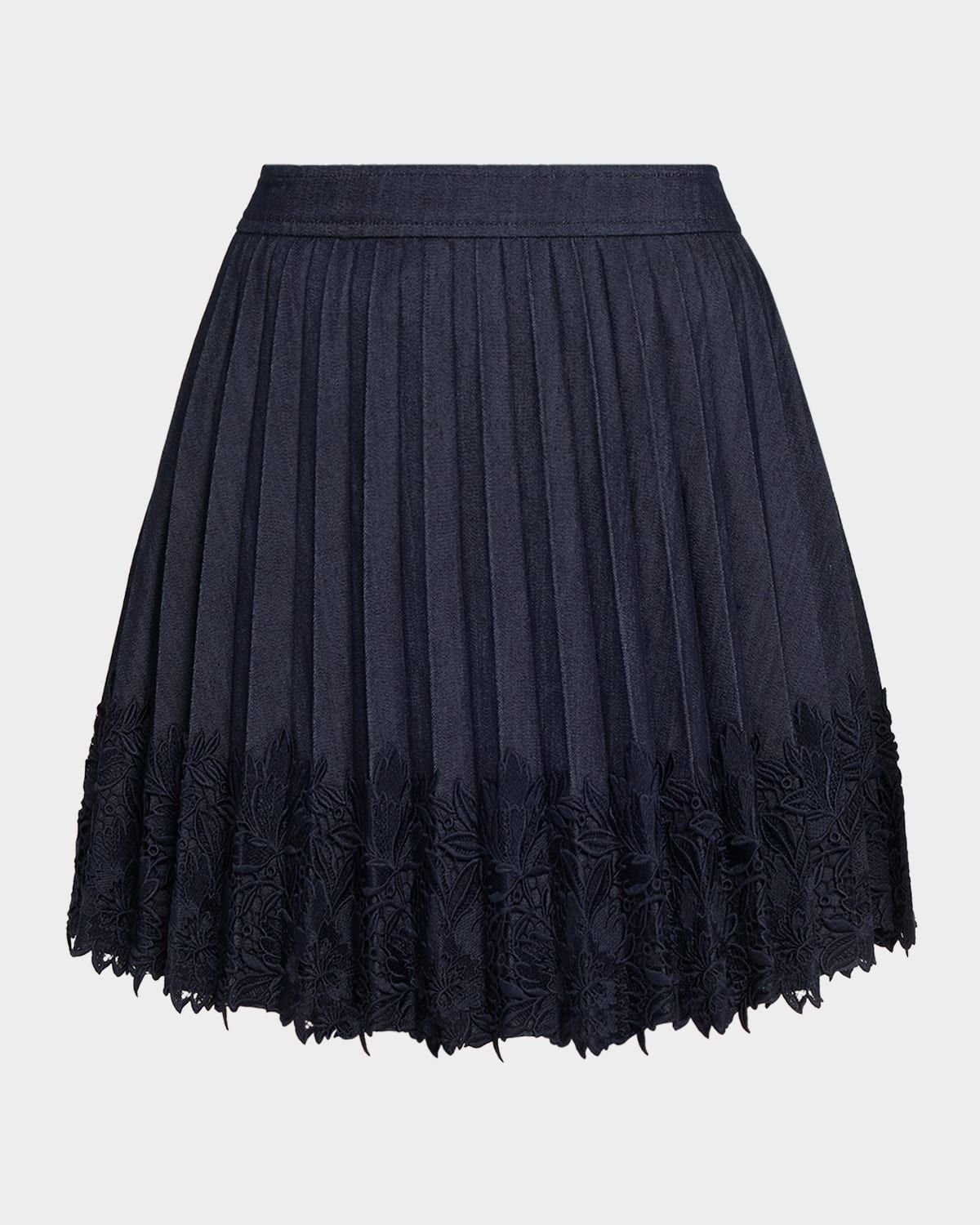 Laney Pleated Denim Lace Mini Skirt
