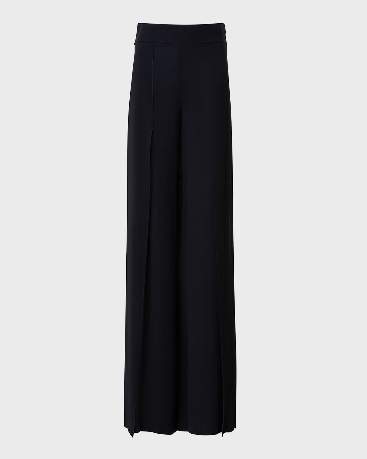 Fellia Pintuck Wide-Leg Slits Silk Georgette Pants
