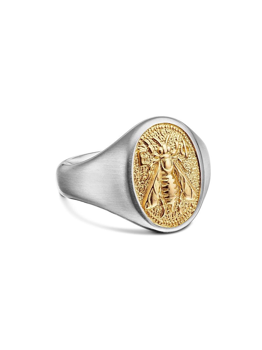 Men's Petrvs Bee Pinky Ring in Sterling Silver - Gold - Size 9
