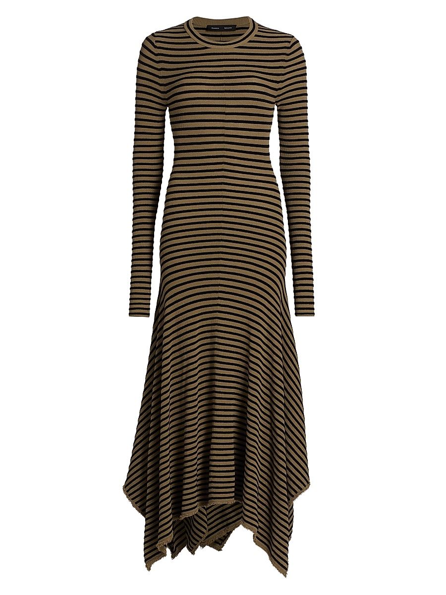 Women's Didi Handkerchief Hem Striped Maxi Dress - Khaki Black - Size XL
