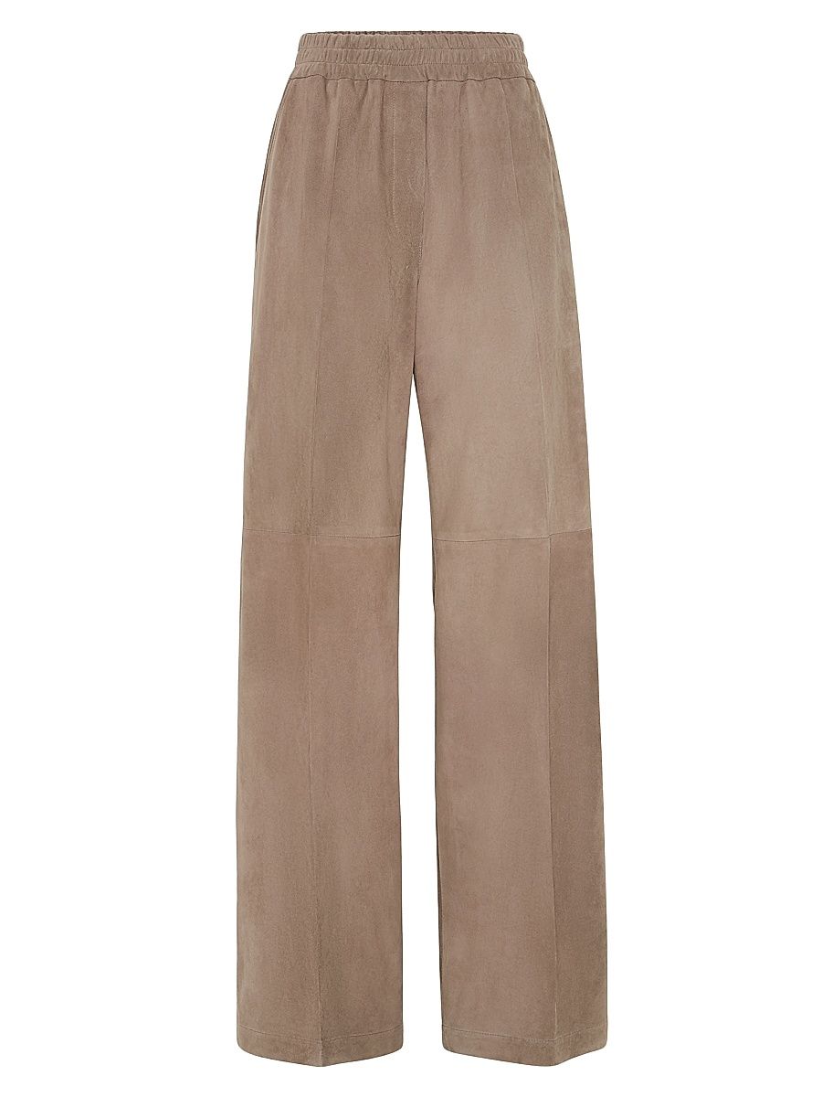 Women's Suede Loose Track Trousers - Mud - Size 12