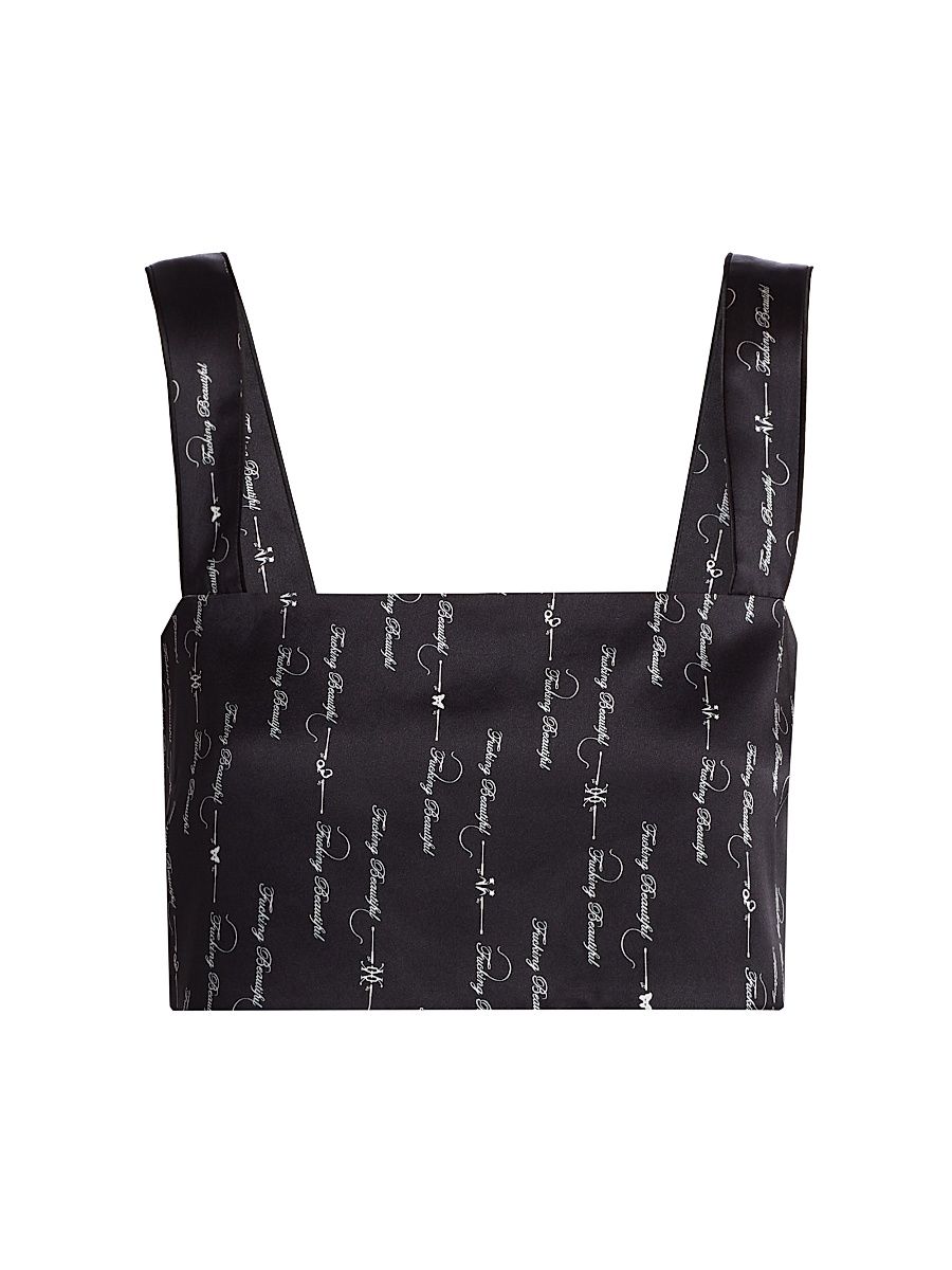 Women's Beautiful Silk Lounge Crop Top - Black White - Size Medium