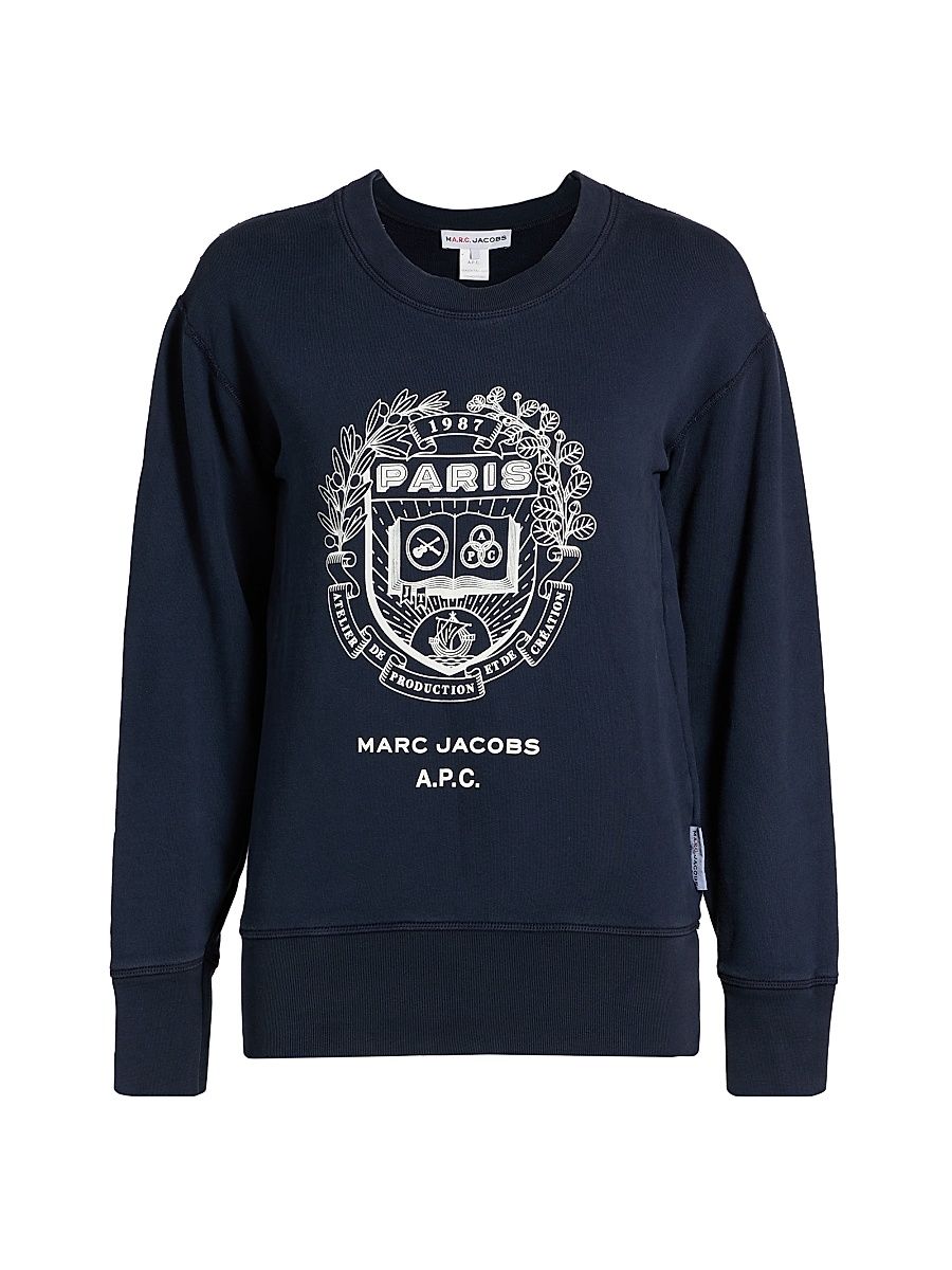 Women's Logo Shrunken-Fit Cotton Sweatshirt - Dark Navy - Size Large