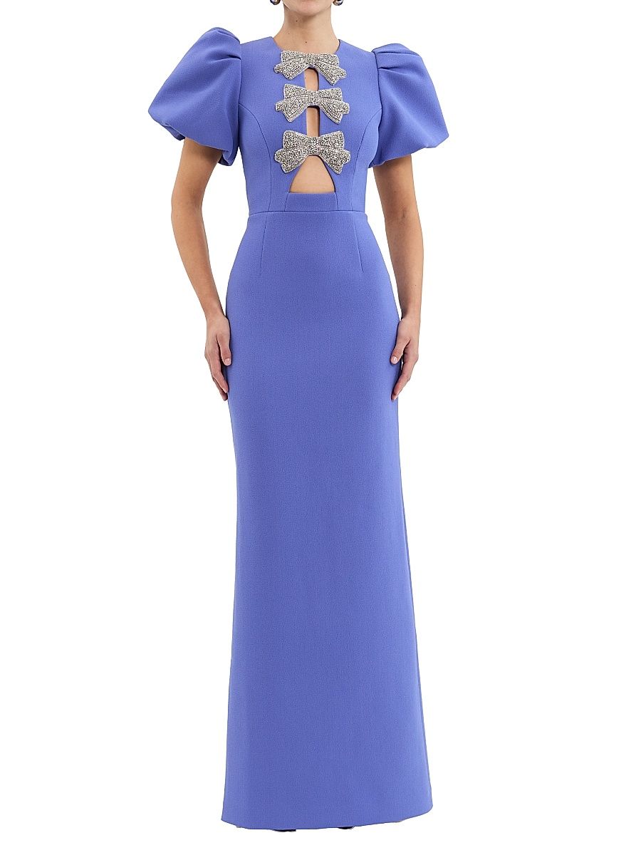 Women's Violette Puff-Sleeve Bow Gown - Periwinkle Blue - Size 10