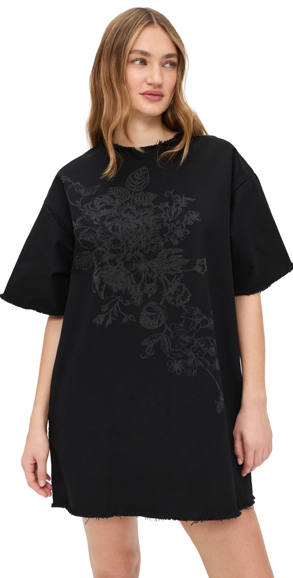 Marques'Almeida Flower Motif Drill T-Shirt Dress Black 14