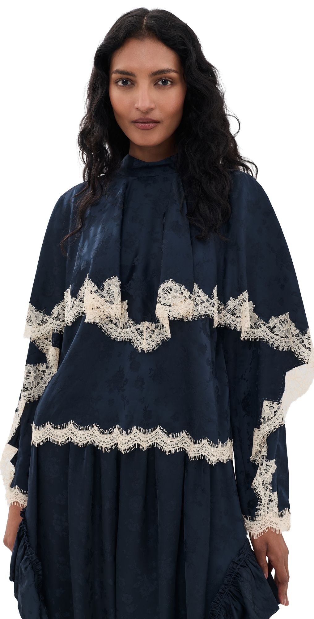 Sea Shay Lace Long Sleeve Top Navy XS