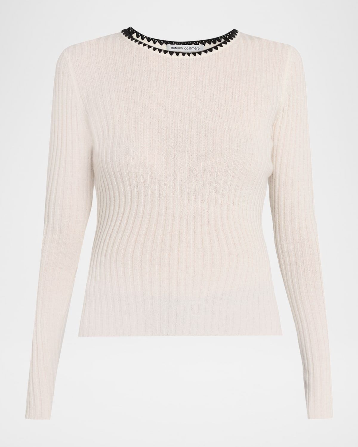 Embroidered Rib Knit Cashmere Sweater