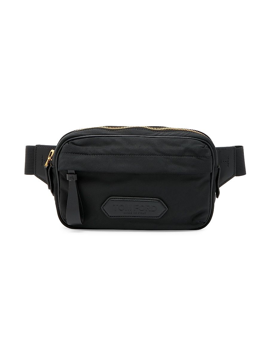 Men's Nylon & Leather Belt Bag - Black