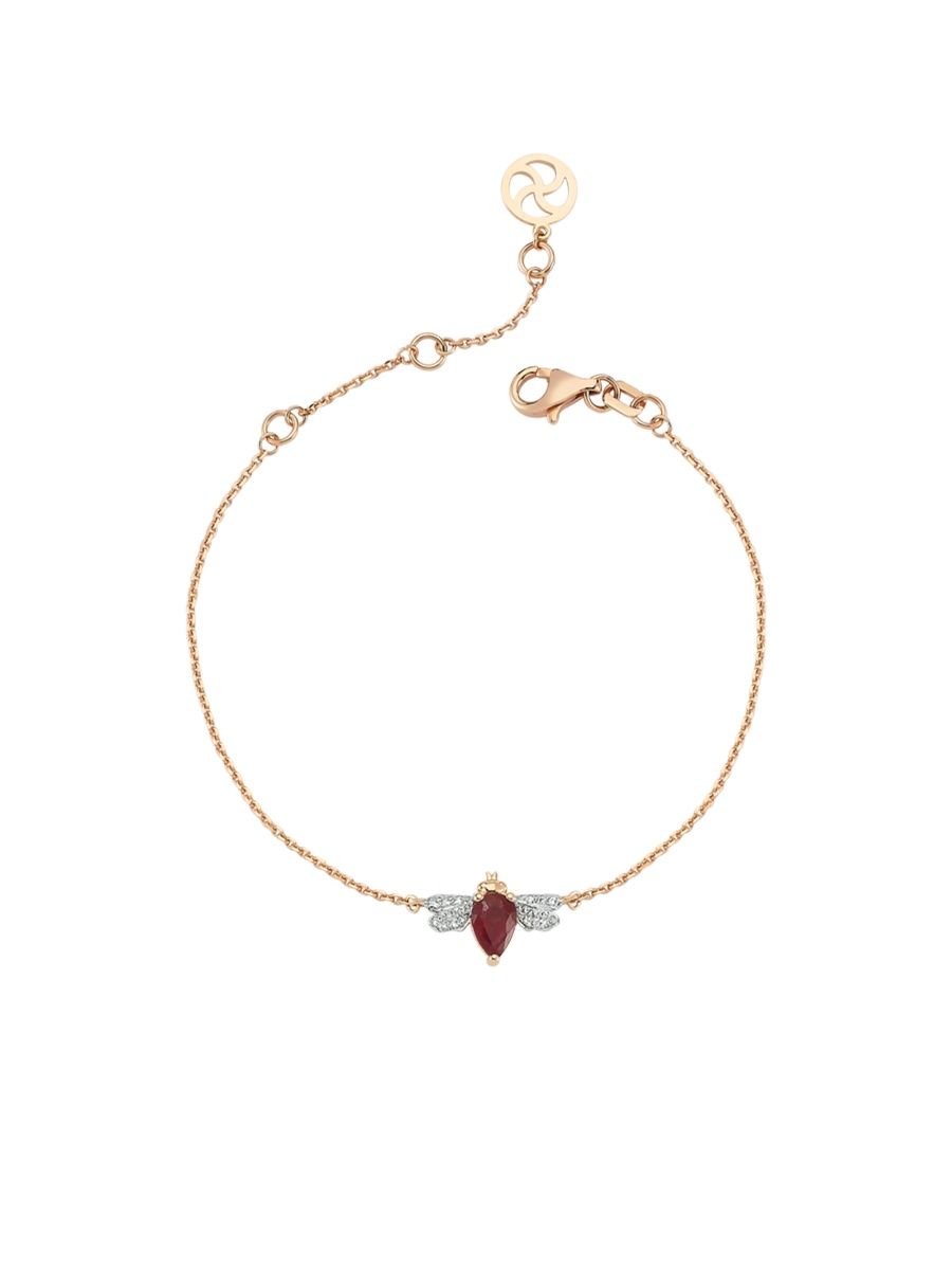 Bee Goddess Women's Honey 14K Rose Gold, Ruby, & 0.05 TCW Diamond Bee Charm Bracelet - Rose Gold