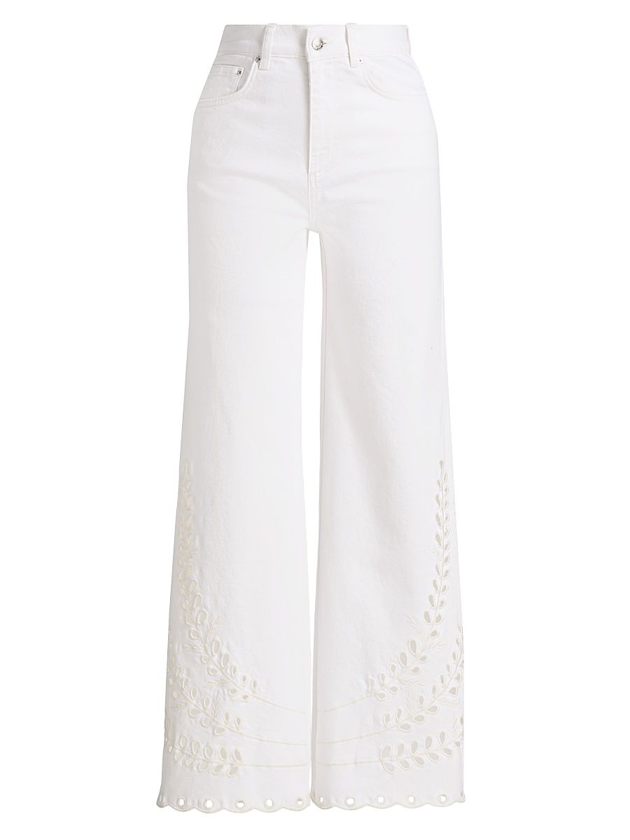 Women's Eyelet High-Rise Relaxed Straight Jeans - White - Size 24
