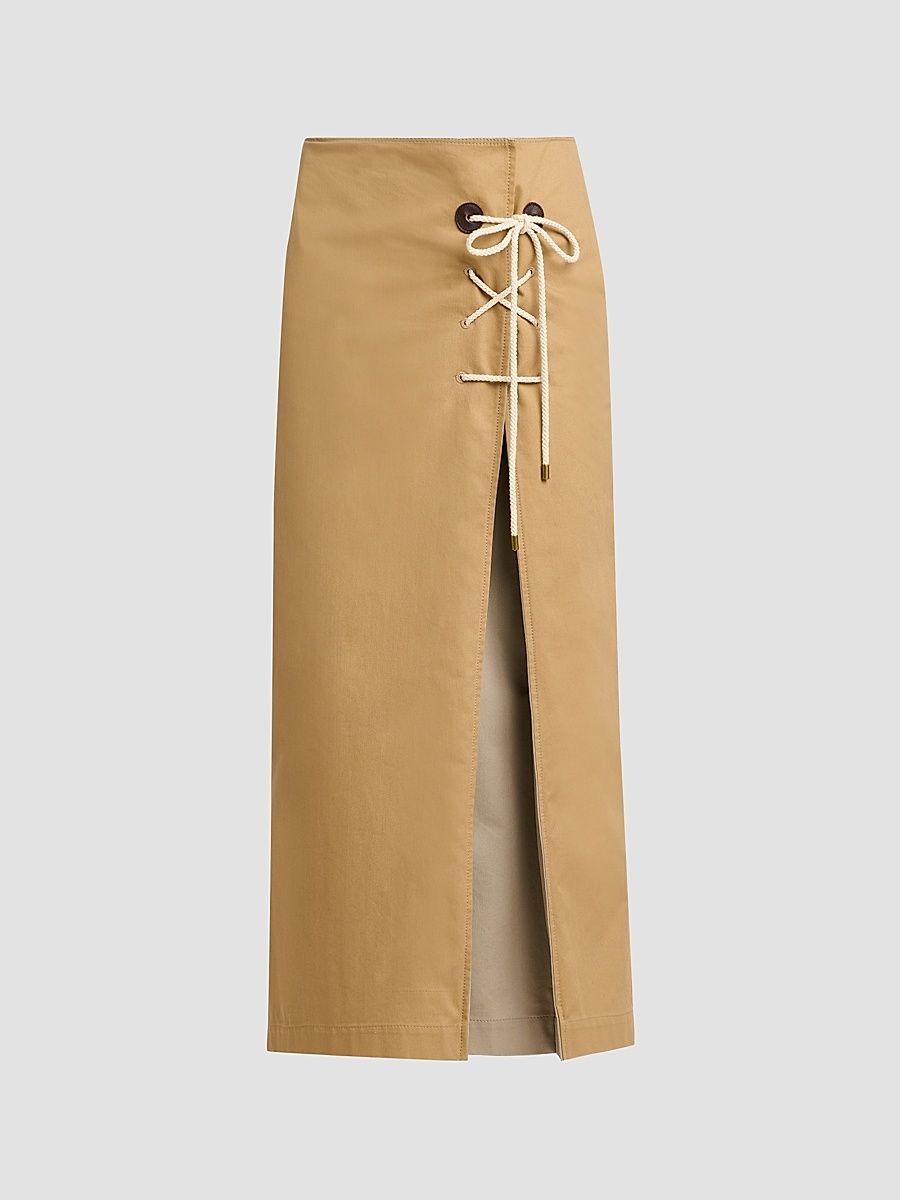 Women's Cotton Gabardine Wrap Midi-Skirt - Multi Brown - Size 14